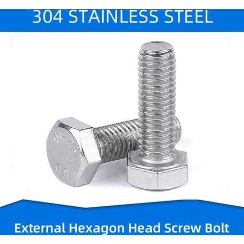 304 Stainless Steel External Hexagon Screw Bolt Outer Hex Screws with Full Thread Fasteners M14 M16