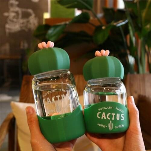 450ml Cactus Carafe Glass Fresh Portable Mini Small Water Travel Cup Anti-fall Heat-resistant Creative Cute Trend Cup