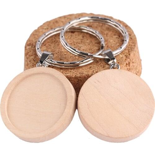Onwear 5pcs fit 25mm wood cabochon keychain base settings wooden key chain bezel blanks diy metal keyring accessories