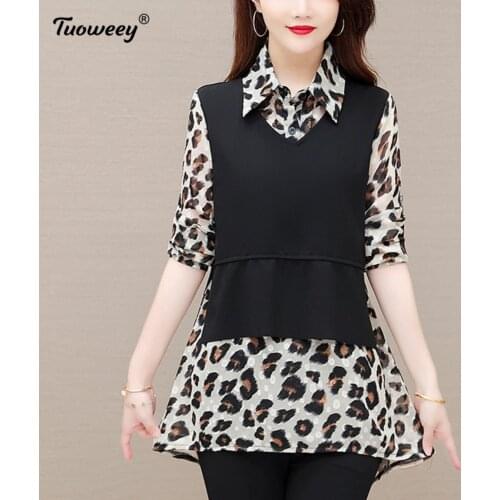 5XL Plus Size leopard Women green ruffle long Blouses 2021 Fashion autumn long Sleeve loose elegant Shirt Female Casual tops