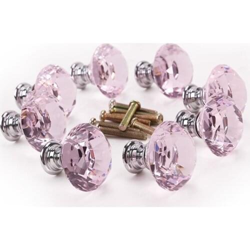 8 x Pink diamond bling decoration door furniture drawer handle knob 30x27mm
