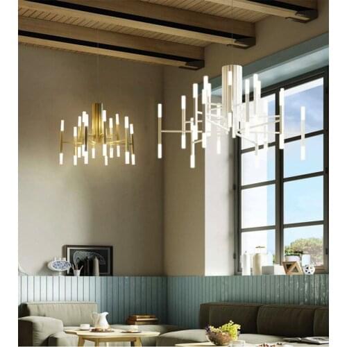 Acrylic crystal rod living room chandelier Nordic creative dining room bedroom lamp designer model room chandelier