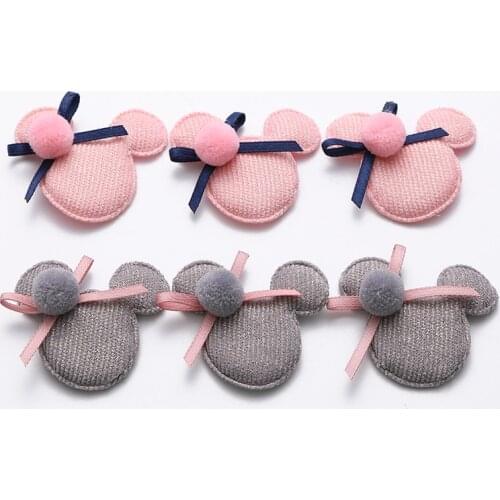 12pcs/lot Mouse head Appliques with bowknot decoration for Children Headwear Hair clip Accessories and Garment Accessories