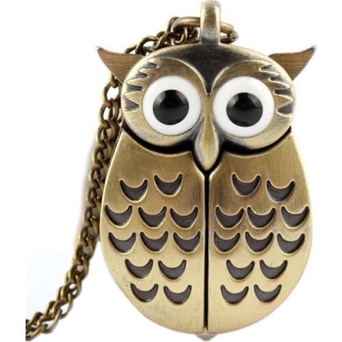 Bronze Owl Pocket Watch Flipping Creative Pocket Watch Quartz Watch Creative Hanging Table Creative Decoration