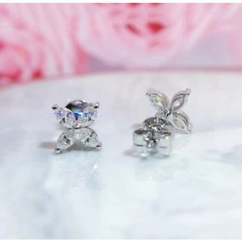 CxsJeremy 14K White Gold Women Stud Earrings Moissanite Diamonds Marquise Elegant Wedding Party Engagement Anniversary Trendy