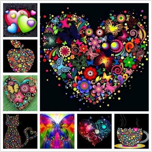 DIY 5D Diamond Embroidery Heart Colorful Cat Landscape Diamond Mosaic Painting Cross Stitch Full Square / Round Drill Home Decor