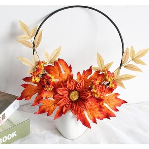 Simulation Of Flowers Decorative Door Hanging Harvest Festival Autumn Color Maple Leaves Wreath Rattan Home Wall Hanging