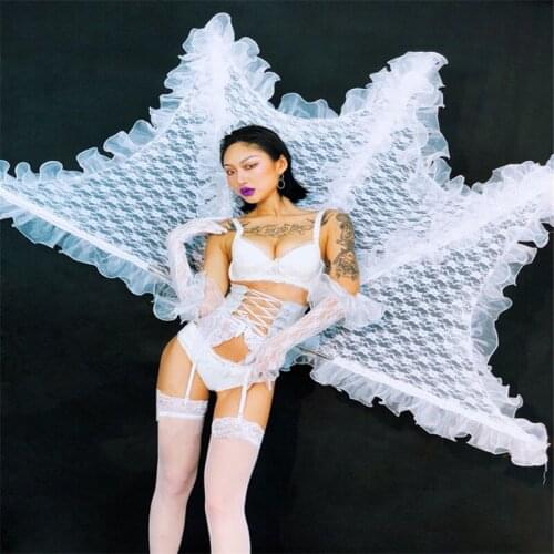 DC30 Ballroom dance costumes sexy stage show wears wings women dresses bra skirt party bar club performance cloth led supply ktv
