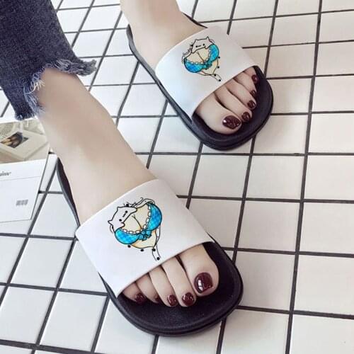 2021 Summer Fashion Women Shoes Cartoon Cat Fun Print Chest Print Harajuku Slippers For Woman Zapatillas Mujer