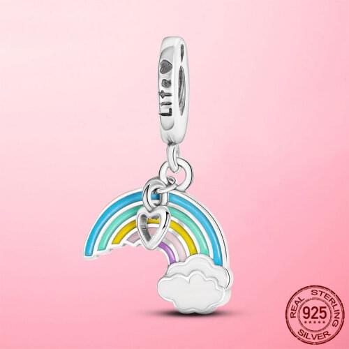 Hot Sale 925 Sterling Silver Rainbow and Cloud Dangle Charm Beads Fit Original Pandora Bracelet Necklace Silver 925 Jewelry Gift