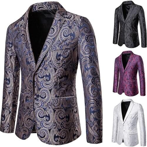 Mens Suit Long Sleeve Turn Down Collar Embroidered Cardigan Jacket With Two Buttons Casual Single-Breasted Coat