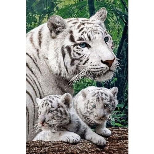 Home Decor DIY 5D Diamond Embroidery "Three white tigers" Cross Stitch Set Abstract Oil Painting Resin Hobby Craft