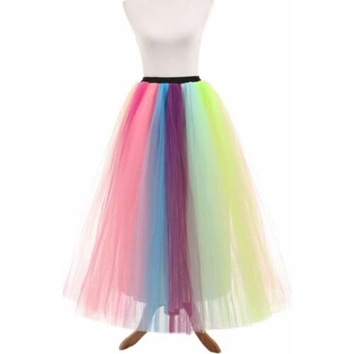 Cheap Bridal Petticoat Underskirt Ruffled Colored Rainbow Girls Party Crinoline Long Adult Tulle Skirt Maxi 2018