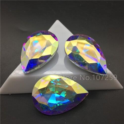 New Crystal AB TEARDROP Glass Crystal POINTED BACK Rhinestones 10x14,13x18,18x25,20x30,30x40mm Dress Drop stone