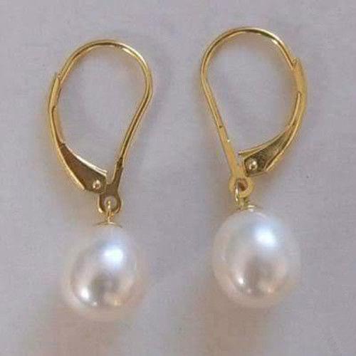 Wholesale price 8-9mm White Akoya Cultured Pearl 14KGP GP Earrings AAA