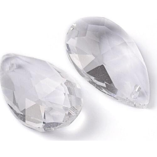 Faceted Teardrop Transparent Glass Pendants Clear Waterdrop Chandelier Parts for Decoration 28x17x9mm Hole: 1.5mm