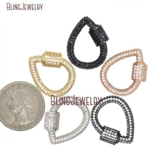 Rose Gold Silver Stoned DropLock Zircon Micro Paved Water drop Screw Clasp Charmholder 21mmx25mm FC32058