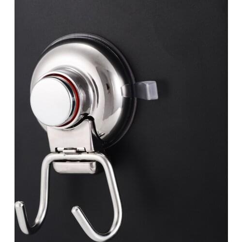 Stainless Steel Removable Vacuum Suction Cup Hook Swivel Double Wall Hook Bathroom Kitchen Holder Hanger for Towel Robe