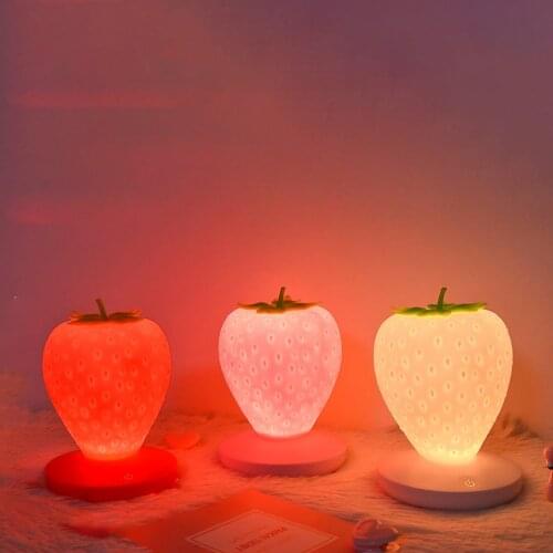 Touch Dimmable LED Night Light Silicone Strawberry Nightlight USB Bedside Lamp For Baby Children Kids Gift Bedroom Decoration