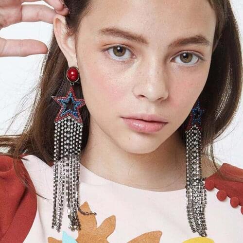 Rongho Hiphop Crystal Stars earrings for women Rainbow brincos Rhinestone Chain tassel pendant Hyperbole earring party jewelry