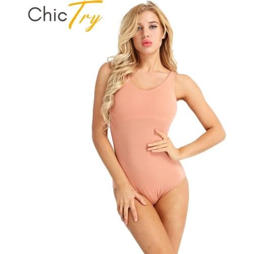 ChicTry Women Stretchy Built-in Bra Lining Professional Ballet Leotard Adult Sleeveless Gymnastics Leotard Bodysuit Dance Wear