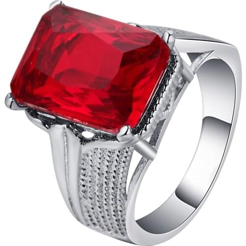 UFOORO 2017 new fashion red ring silver filled zircon ring for women classic wedding band size 6 7 8 9 10 anniversary gift