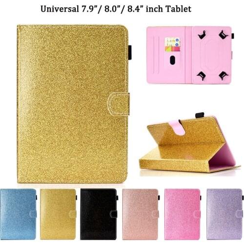Universal Case for 7.9" 8.0 8.4 Inch Tablet Cover for iPad mini 1 2 3 4 Samsung Huawei PU Leather Glitter Stand Funda Shell Capa