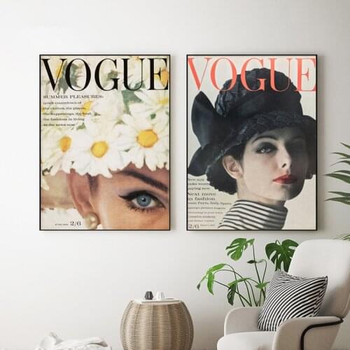 Vintage Vogue Cover Fashion Beauty Magazine Photography Poster and Print Canvas Painting Wall Art Picture for Living Room Decor