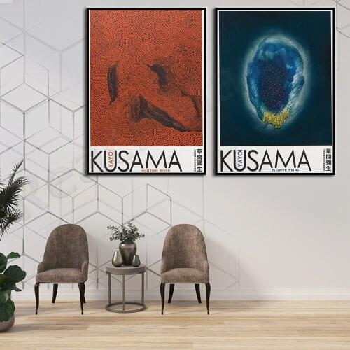 Yayoi Kusama petals 1953, Yayoi Kusama Hudson River 1960 exhibition poster, Japanese exhibition art poster, modern home decorati
