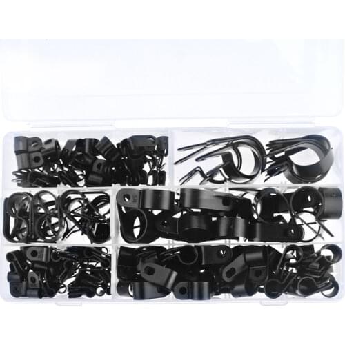 200PCS/Box R-Type Nylon Cable Clamp Plastic P Clips Fasteners Cable Mounting Fix Hardware Durable Hardware Tools