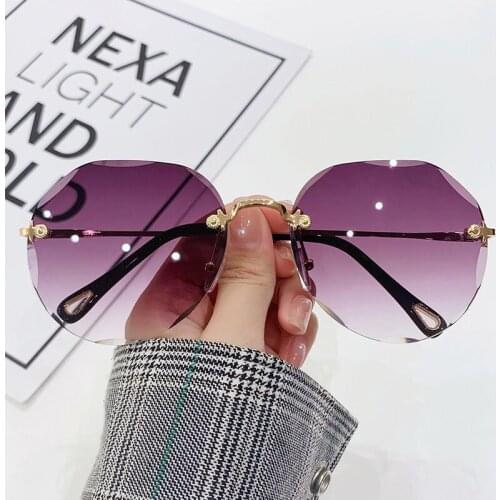 New Fashion Brand Design Vintage Rimless Sunglasses Women Retro Cutting Lens Gradient Sun Glasses Female UV400