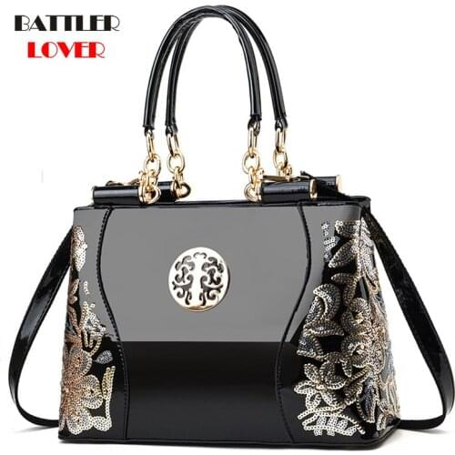 Flowers Printing Handbags For Women 2021 Sequined Design Crossbody Purses Female Fashion Brand Boston Lady Classic Shoulder Bags