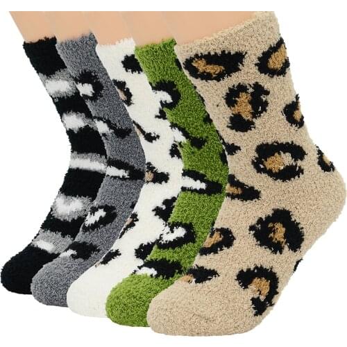 Womens Winter Socks Thick Warm Plush Leopard Spots Wool Sock High Quality Durable Stretchable Cheap Wholesale 5 Pairs 2021