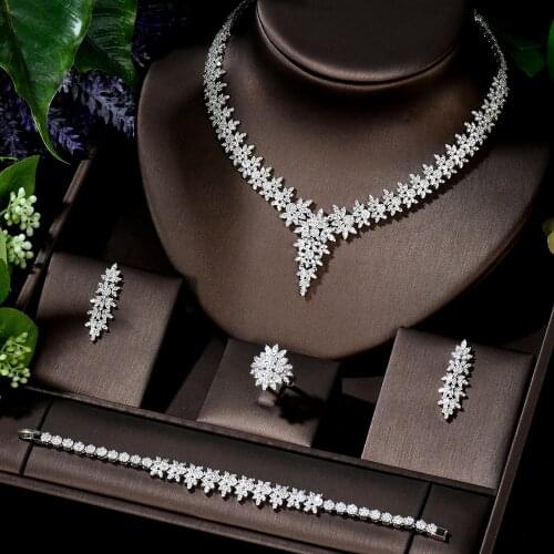 HIBRIDE Super Luxury Full Micro Cubic Zirconia Women Wedding Dress Leaf Necklace Earring Jewelry Set For Wedding N-1399
