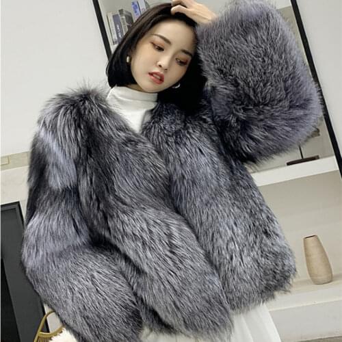 Womens fur coat short style fashion imitation fox hair whole fur coat autumn winter new casual lady jacket