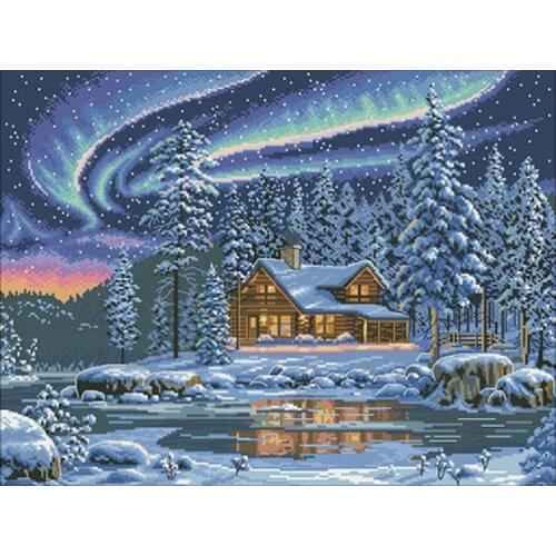 Winter lakeside cottage patterns counted 11CT 14CT 18CT Cross Stitch Set DIY Cross-stitch Kit Embroidery Needlework Home Decor