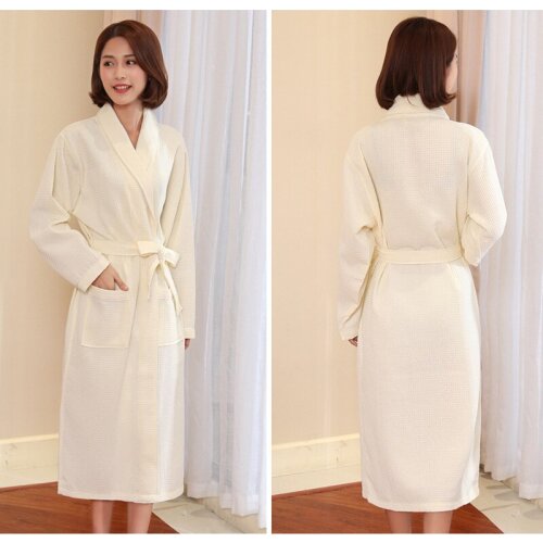 100% Cotton Waffle Women Bath Robe Ladies Water Sucking Nightrobe Sleepwear Female Casual Home Bathrobe Hotel Robe