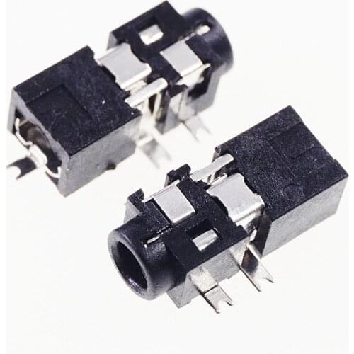 1000pcs Phone Jack Diameter 2.5mm 5 pin audio socket for 4 pole earphone plug Surface Mount Right Angle 1 switch Stereo Socket