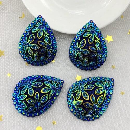 16pcs Water drop Flat back Resin Rhinestone Flowers Cabochon Embellishment Scrapbooking Rhinestone applique DIY Crafts -Z541