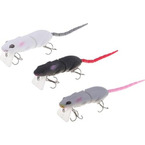 3pcs 3D Eye Multi-joint Tail Mice Rat Mouse Fishing Lures Top Water Tackle Hooks Bass Baits White, Gray, Black