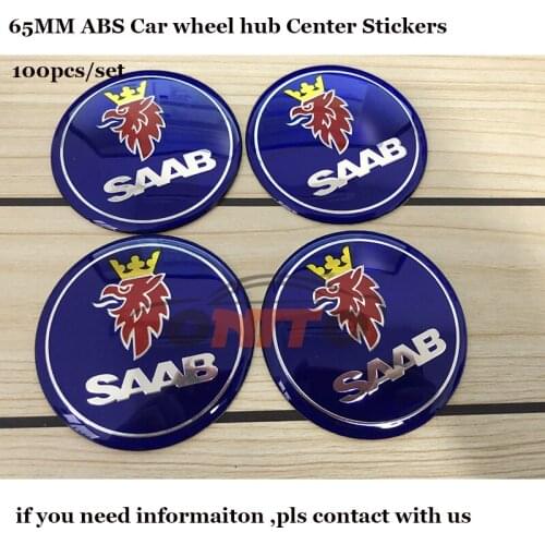 65mm Car logo Badge Emblem Wheel hub stickers 100pcs/set for 9-3 9-5 93 95 BJ SCS ABS Auto Center Label Covers decals