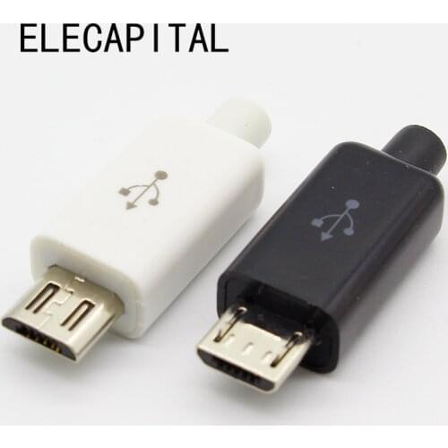 Free shipping 10pcs Micro USB 5PIN Welding Type Male Plug Connectors Charger 5P USB Tail Charging Socket 4 in 1 White Black