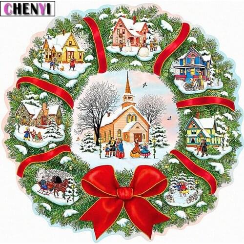 CHENYI Scenery Diamond Painting Snow House Diy Full Square Diamond Embroidery Mosaic Diamonds Cross Stitch Christmas Decoration