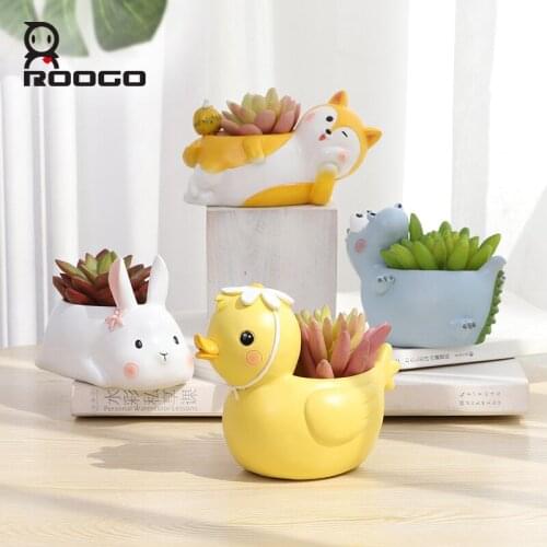 Roogo Flower Pot The Little Lazy Life Animal Shape Polyresin Pots Home And Garden Decoration Original Design Succulent Bonsai