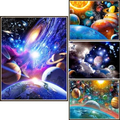 DIY 5D Full Diamond Painting Beautiful Mysterious Space Planet Scenery Diamond Embroidery Solar System Universe Diamond Embroide