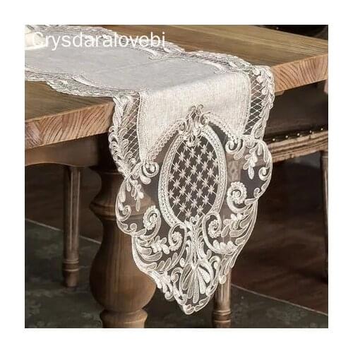 European Velvet Fabric Lace Embroidered Trim Chemin De Table Runner Flag Pad Home Luxury Hotel Villa Christmas Wedding Decor