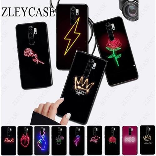 Black background fluorescent Neon rose heart queen Phone Case for redmi note8pro note7 note5 note6pro 7A 8A note9s note9pro case