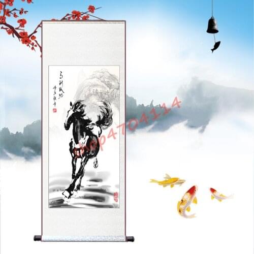 Xu Beihongs picture of eight steeds silk scroll hanging picture 2, exquisite handicraft, decoration, collection