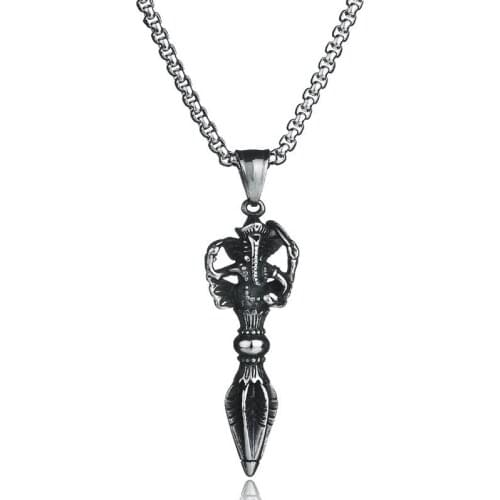 Classic Stunning Silver Color Elephant Buddha Biker Mens Pendant Necklace Chain India Stainless Steel ganesha Necklaces