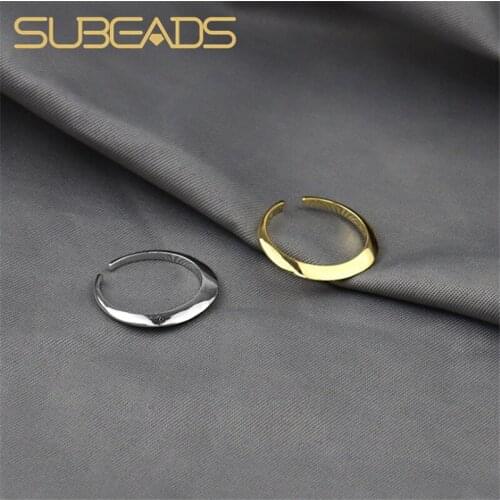 Subeads 925 Sterling Silver Arc Finger Ring Girls Metal Round Geometric Charm Adjustable Size Jewelry Rings For Women Gifts